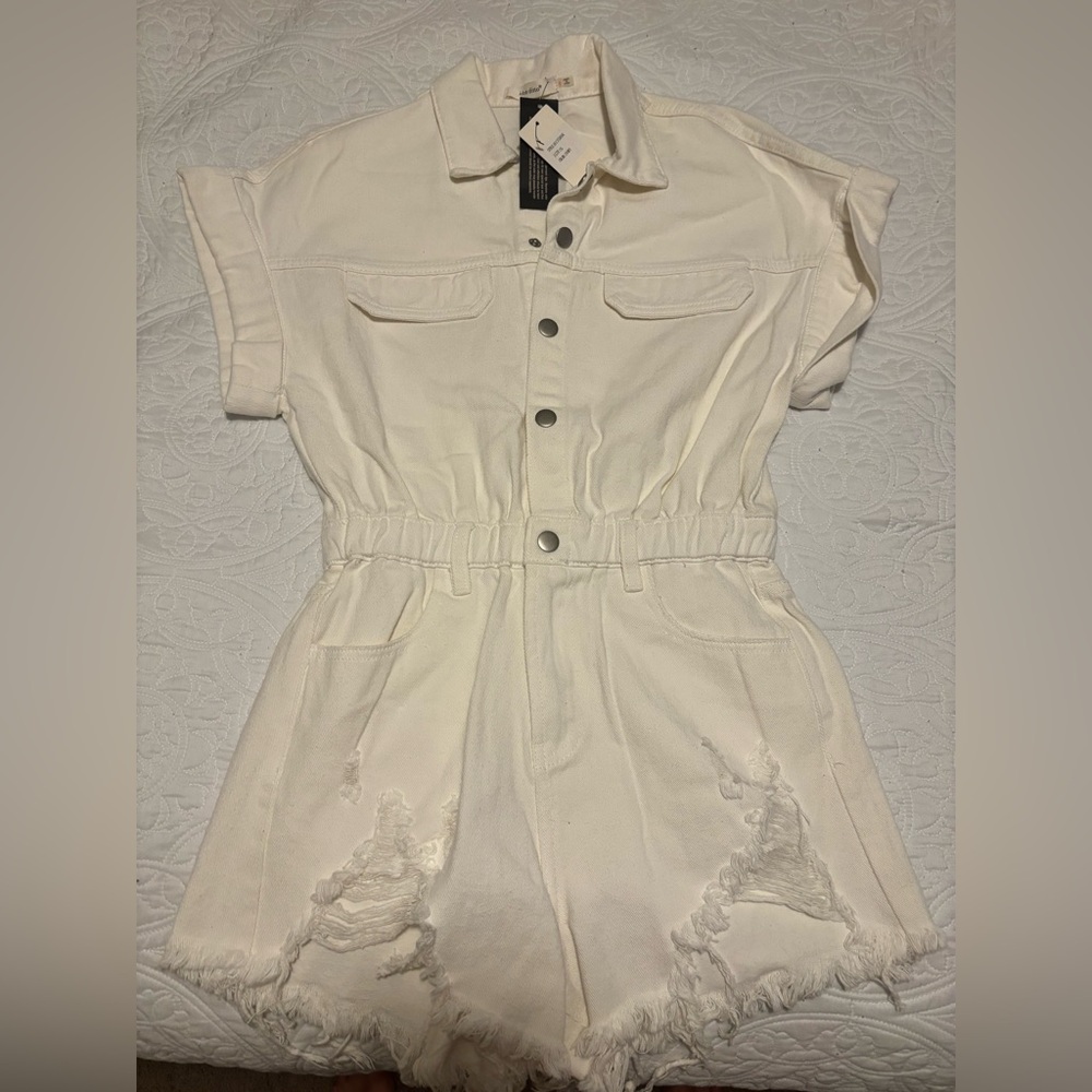 White jean romper